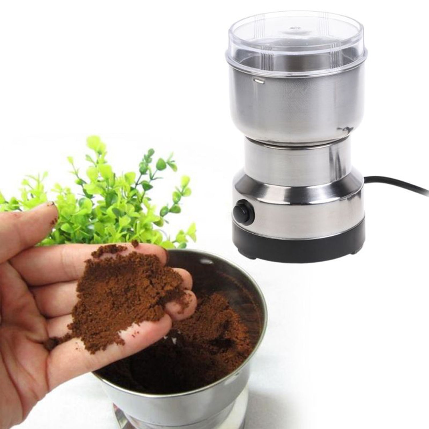 Electric spice grinder with stainless steel bowl for home use. Electric spice grinder with stainless steel bowl for home use.